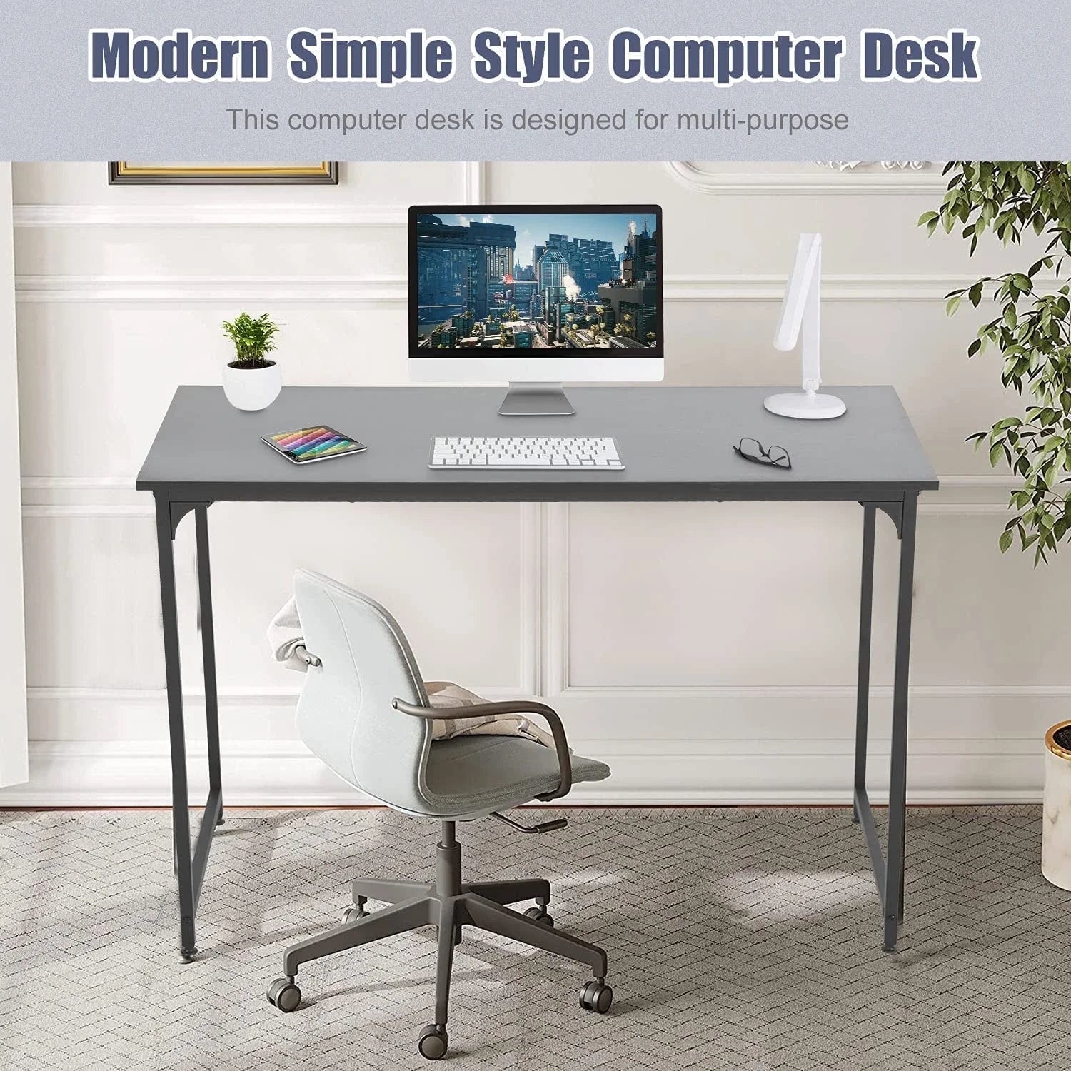 47 Inch Computer Desk, Adjustable Sturdy Laptop Table for Adults with Metal Frame, Black