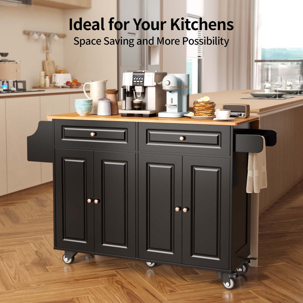 Kitchen Island with Storage,  Kitchen Island Cart with Drop Leaf, Black