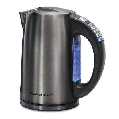 Variable Temperature Electric Kettle, 1.7 Liter, Black, Stainless Steel, New, 41022F