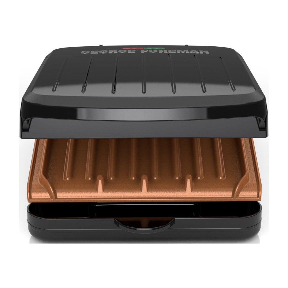 Electric Indoor Grill and Panini Press, Black with Copper Plates, Serves 2, Classic Plate, Grs040-Series