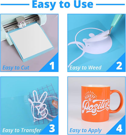 White Permanent Vinyl, 12" X 30 FT - Permanent Vinyl for Cricut Machine, Self Adhesive Vinyl Roll Stickers for Decorations, Gifts, Mugs, Craft and Sign Cutters (Matte White)