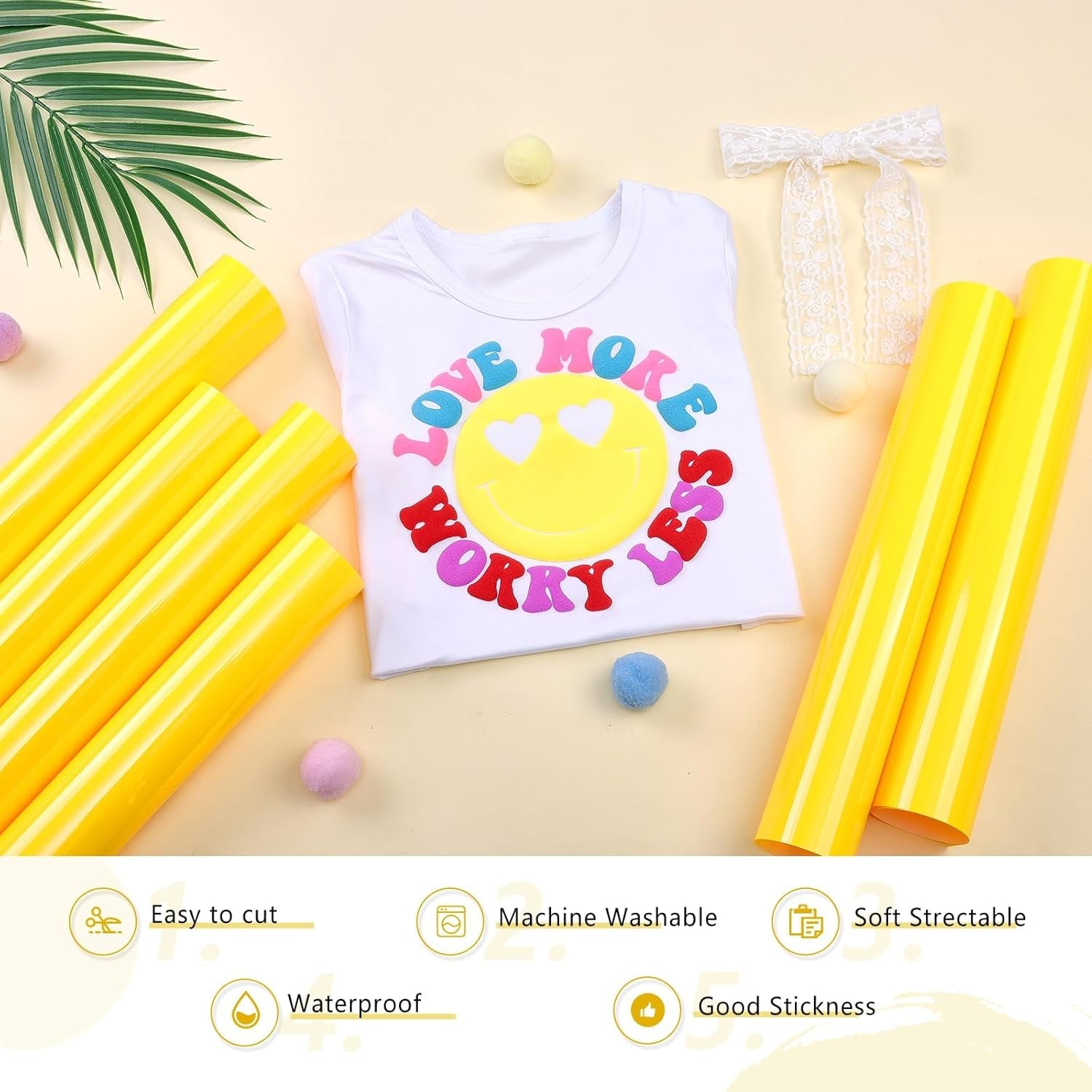 Glow in the Dark Puff HTV Vinyl -12"* 10" 6Pcs Neon Yellow Puffy HTV Iron on Vinyl Puffy Heat Transfer Vinyl for T-Shirts Puff