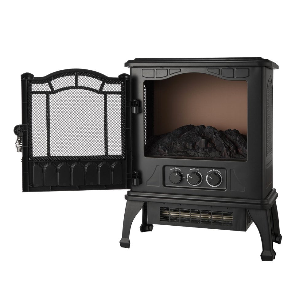 2-Setting 3D Electric Stove Heater with Life-Like Flame, Black