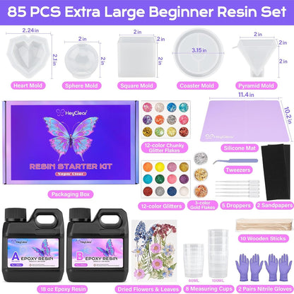 Heyclear Epoxy Resin Kit with Molds for Beginners -18 Oz Super Clear and Hard Resina Complete Craft Supplies Set for Starter Casting Arts Crafts for Adults, DIY Creation Gifts