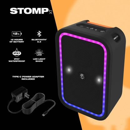 Stomp Waterproof USB Charge Out LED Lighting Wireless Bluetooth Portable Speaker, Black