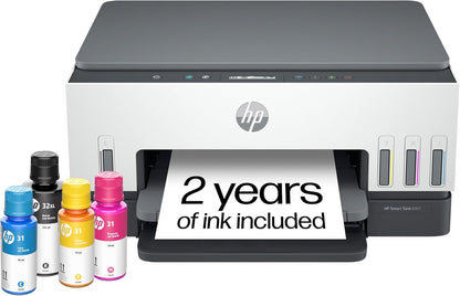 HP Smart Tank 6001 Wireless All-In-One Ink Tank Printer, Scanner, Copier with 2 Years of Ink Included, Best-For-Home, Cartridge-Free Refillable, Ai-Enabled (2H0B9A)