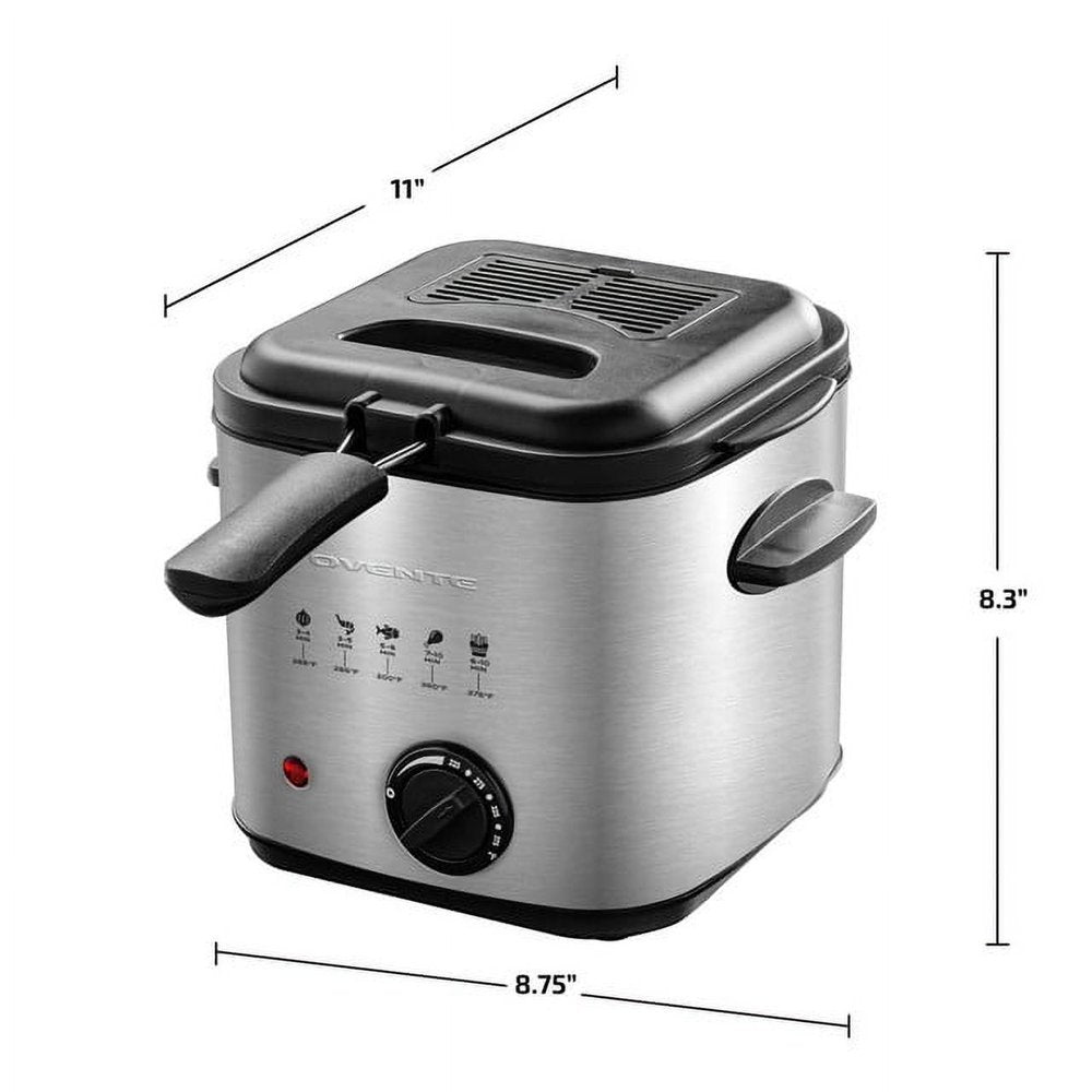 Electric Deep Fryer 1.5 Liter Capacity, Lid with Viewing Window, Removable Frying Basket, Adjustable Temperature, Cool Touch Handles and Easy to Clean Stainless Steel Body, Silver FDM1501BR