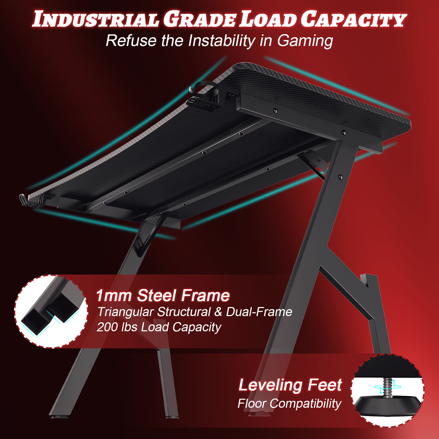 47 Inch Gaming Desk, Ergonomic Gamer Table, Computer Table, Pc Workstation