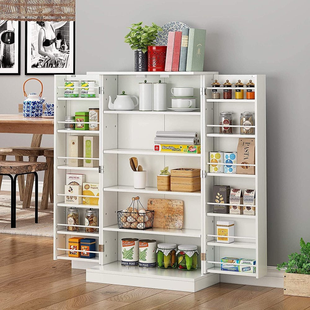 41" Kitchen Pantry, Farmhouse Pantry Cabinet, Storage Cabinet with Doors and Adjustable Shelves 41" H X 23.2" W X 12" D (White)