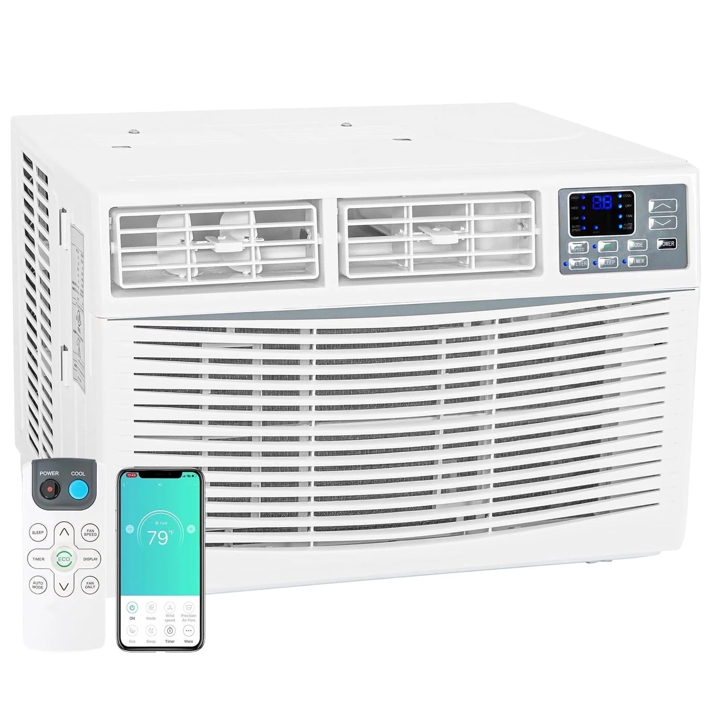 10000 BTU Window Air Conditioner Smart Wifi AC Unit Cooling for 450 Sq Ft Rooms with Remote App Control, Install Accessories