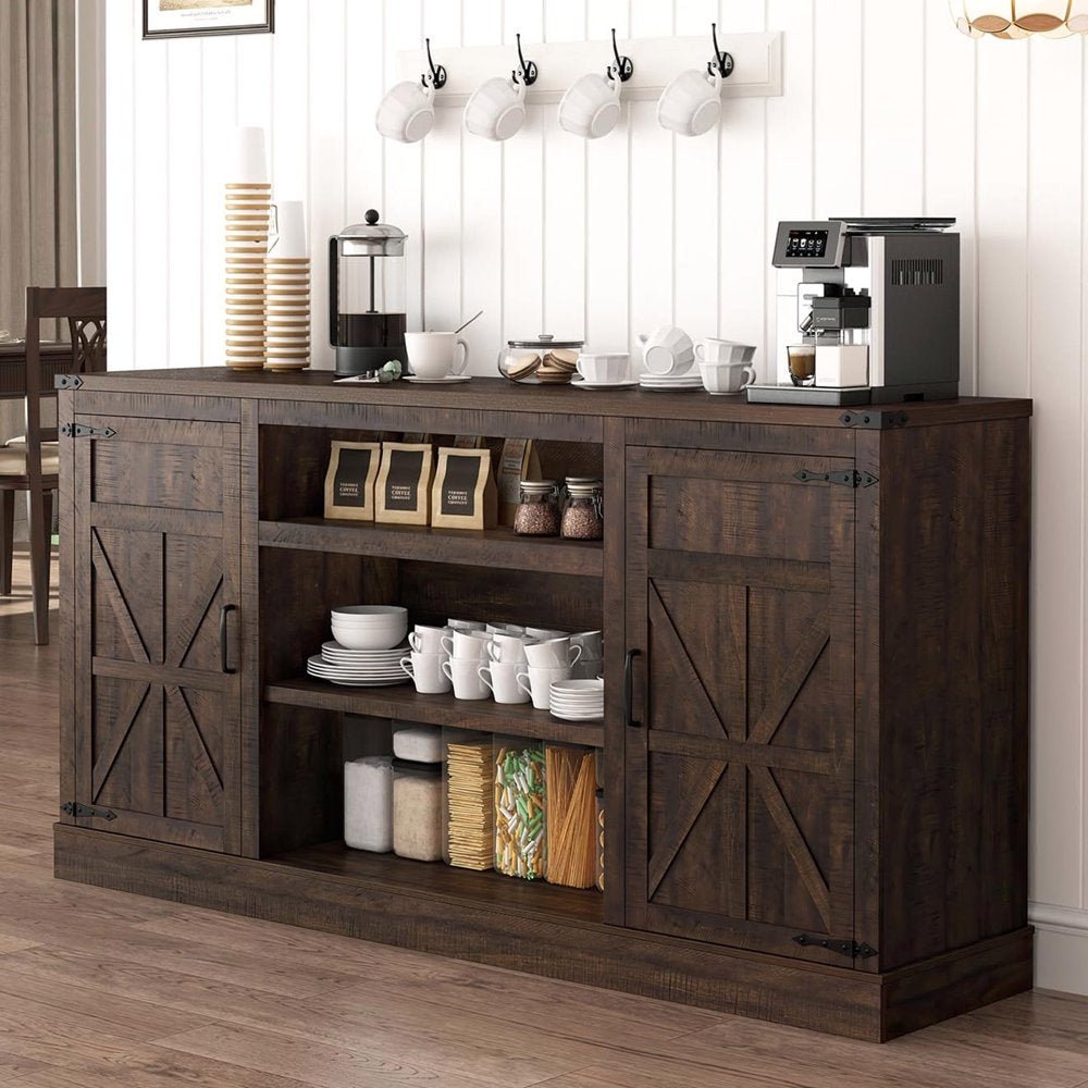 66'' Large Kitchen Buffet Sideboard with Power Outlet, Farmhouse Coffee Bar Cabinet with Adjustable Shelf