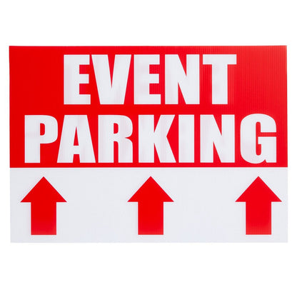 6 Pack Outdoor Event Parking Signs with Arrows, 12 X 17 Inch Double Sided Corrugated Plastic Yard Signage with Stakes in 3 Designs, Event Parking, Directional Signage