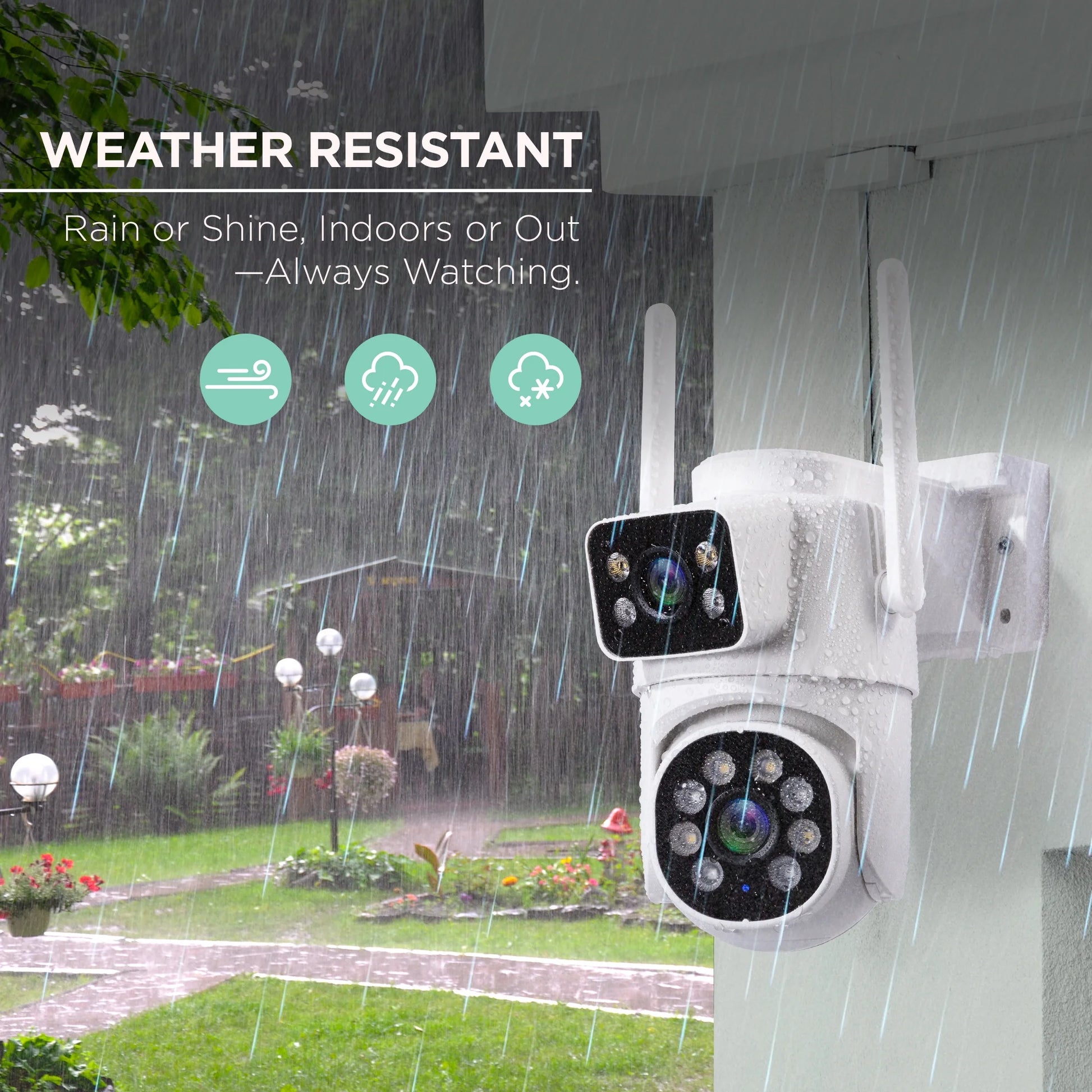 Outdoor Camera 1080P - Dual Lens Pan-Tilt Security Cam, White (1-Pack)