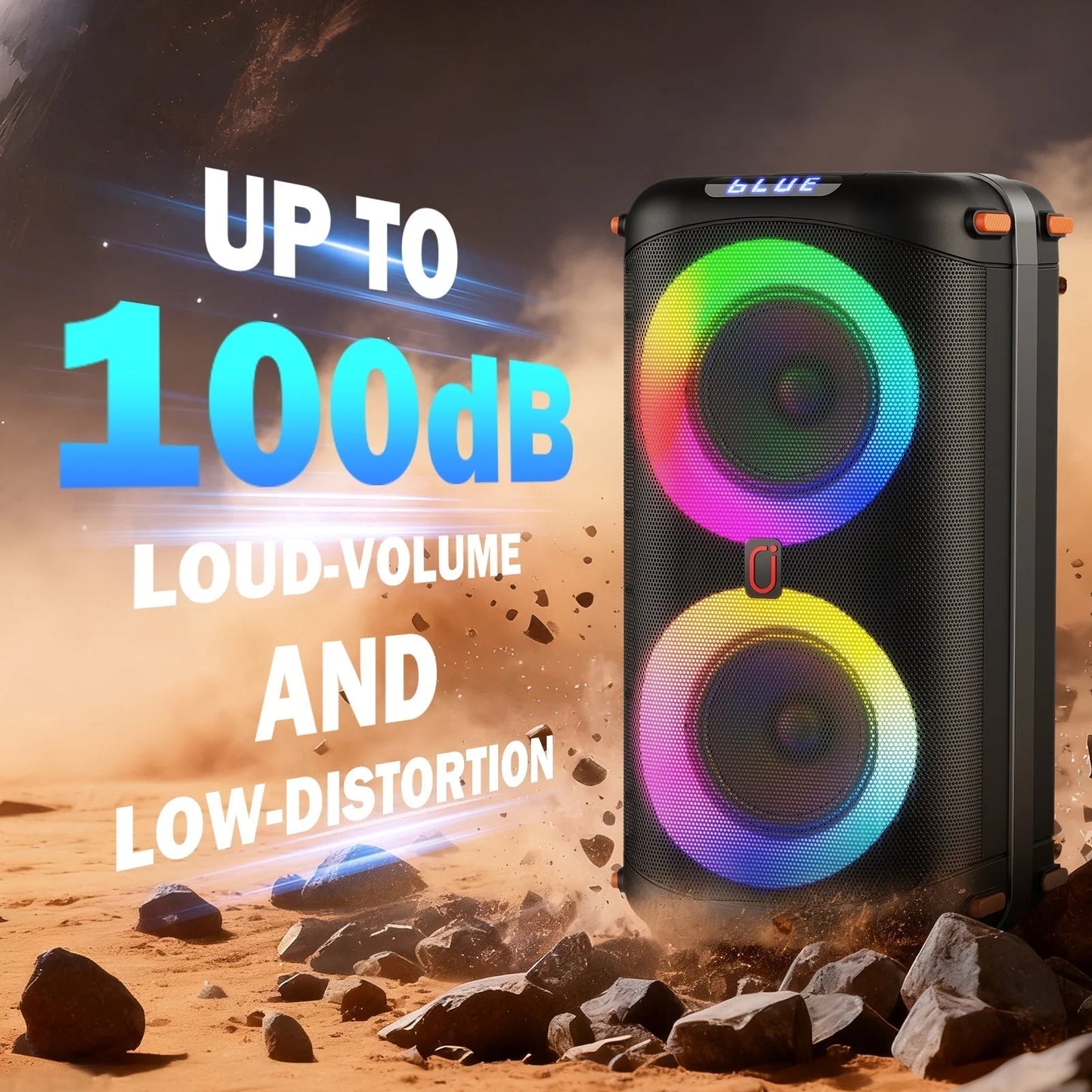 Bluetooth Party Speaker, Dual 6.5'' Subwoofer Loud Portable Speaker with 2 Microphones, T27-T