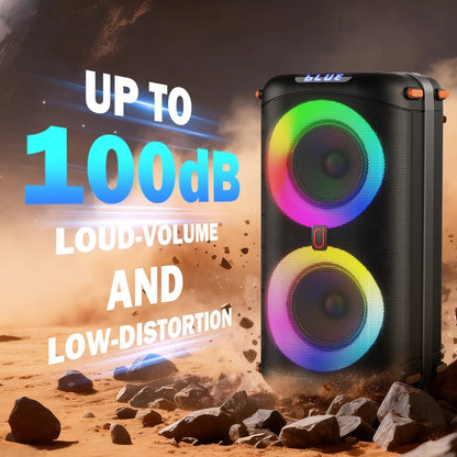 Bluetooth Party Speaker, Dual 6.5'' Subwoofer Loud Portable Speaker with 2 Microphones, T27-T