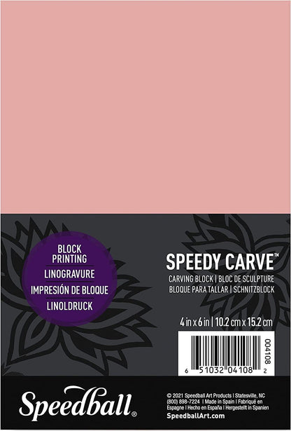 Speedball Speedy-Carve Premium Printmaking Blocks - 4" X 6" Pink Carving Material, Soft & Precise (6-Pack) - Perfect for Custom Stamps, Block Printing & Art Projects