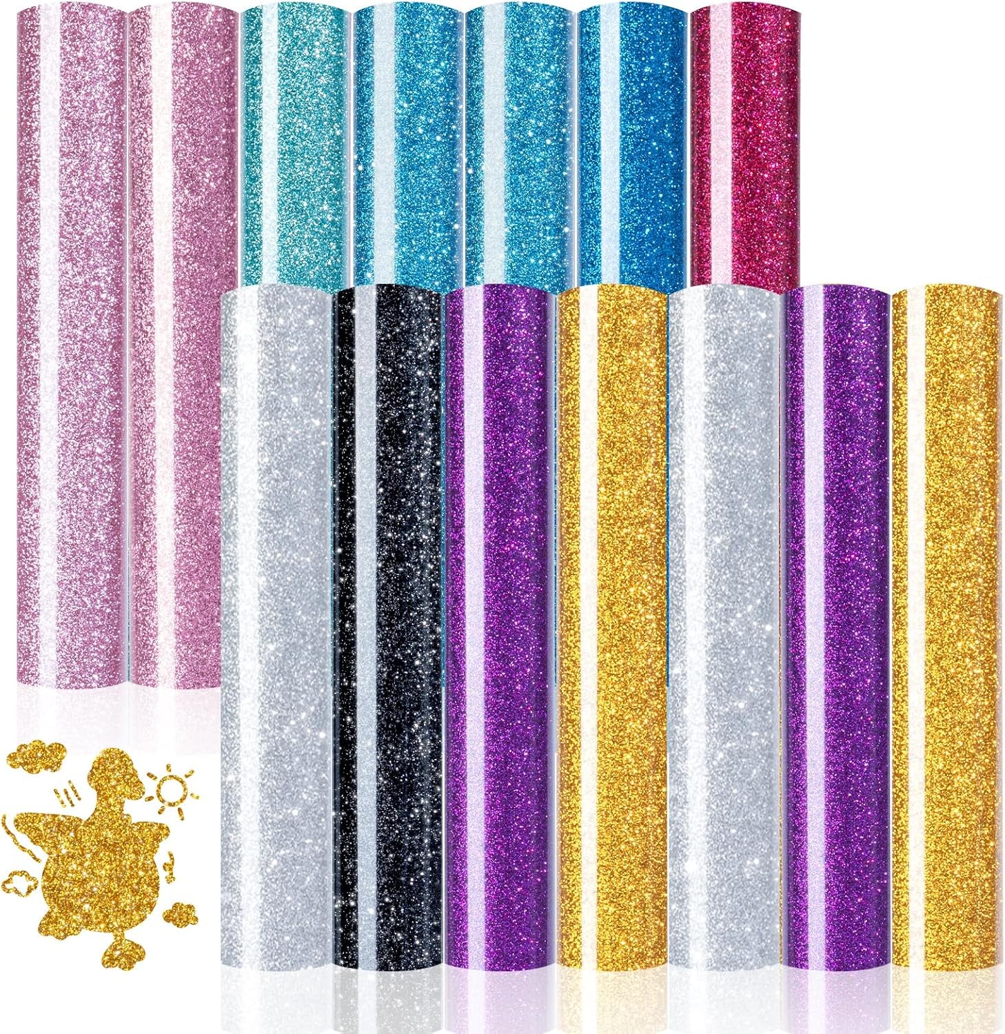 Glitter Heat Transfer Vinyl Bundle - 15 Pack 12" X 10" HTV Sheets Glitter HTV Vinyl for T-Shirts, Glitter Iron on Vinyl Compatible with Cricut Cutting Machine - Easy to Cut & Weed