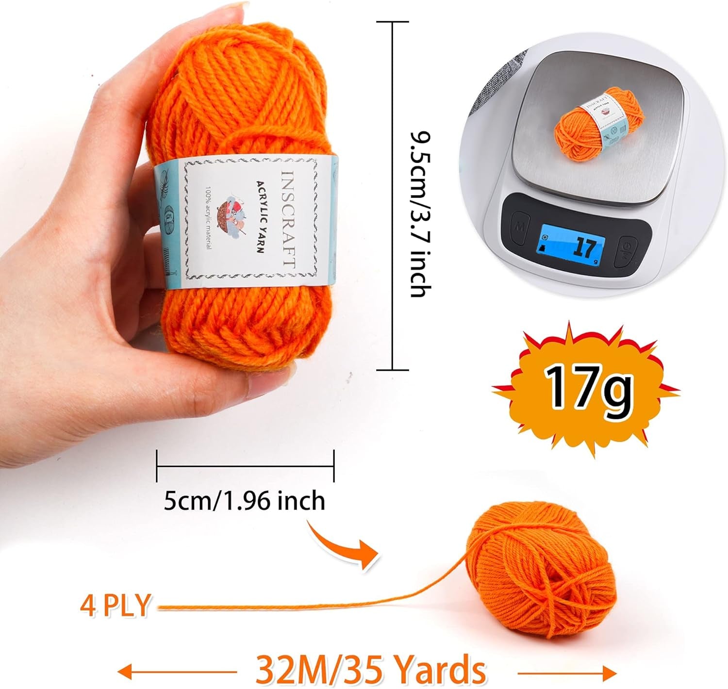 INSCRAFT 62 Acrylic Yarn Skeins, 2170 Yards Yarn for Knitting and Crochet, Includes 2 Crochet Hooks,2 Weaving Needles,10 Stitch Markers, Perfect Beginner Kit for for Adults Kids