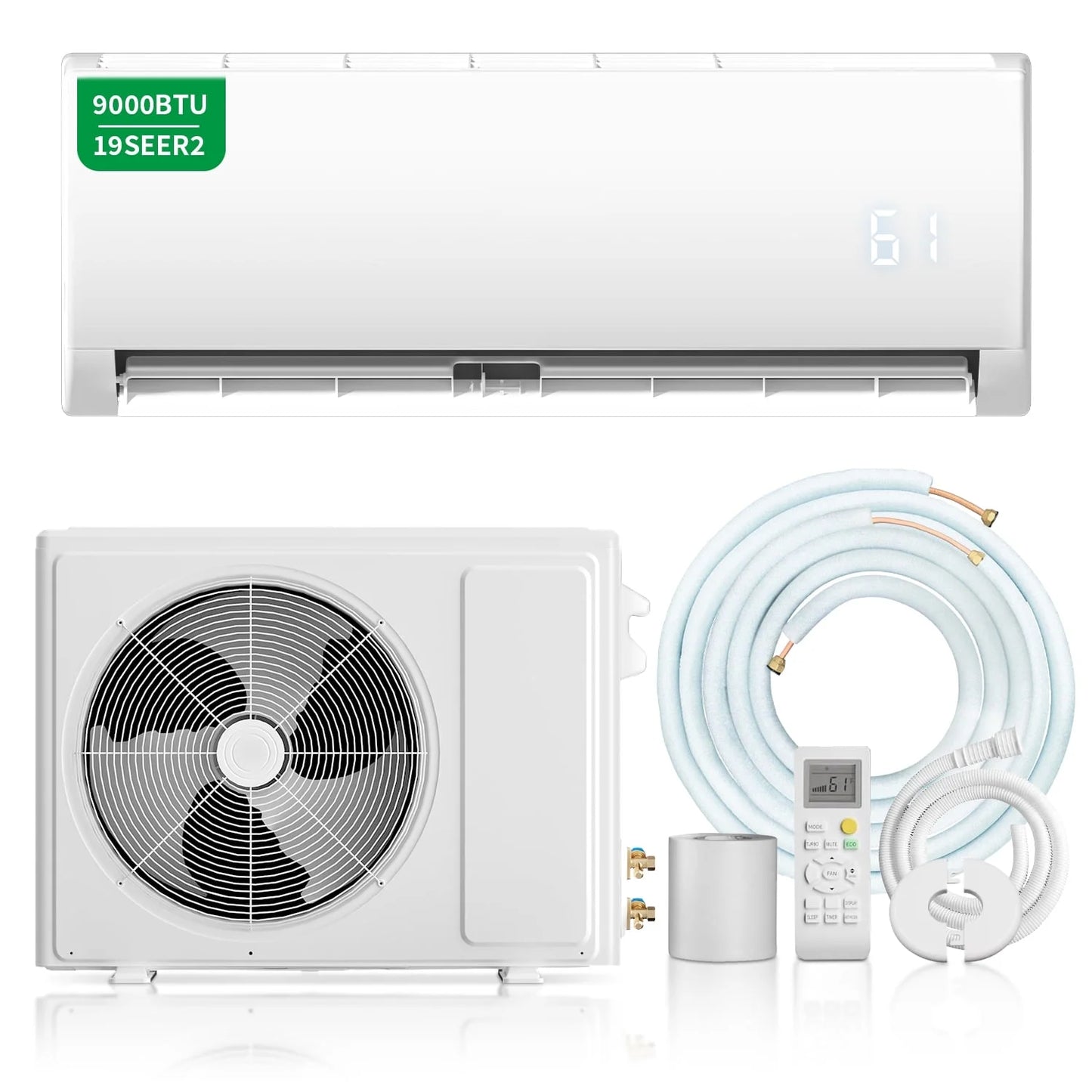9000BTU Mini Split Air Conditioner Heat Pump,19 SEER2 115V Split Ac Unit with Remote AC Cool up to 650 Sq. Ft,Variable Frequency Cooling and Heating，R32 Refrigerant & Installation Kit, White