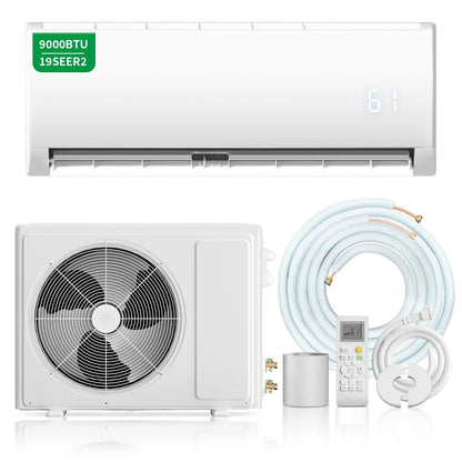 9000BTU Mini Split Air Conditioner Heat Pump,19 SEER2 115V Split Ac Unit with Remote AC Cool up to 650 Sq. Ft,Variable Frequency Cooling and Heating，R32 Refrigerant & Installation Kit, White