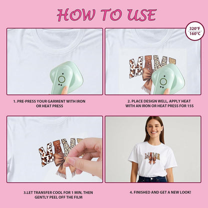 Dtf Transfers Ready to Press - 30Pcs Mother'S Day Iron on Transfers for Tshirts, Mama Bow Iron on Decals Patches, Pink Coquettee Heat Transfer Stickers for Clothes Pillows Bag DIY Crafts