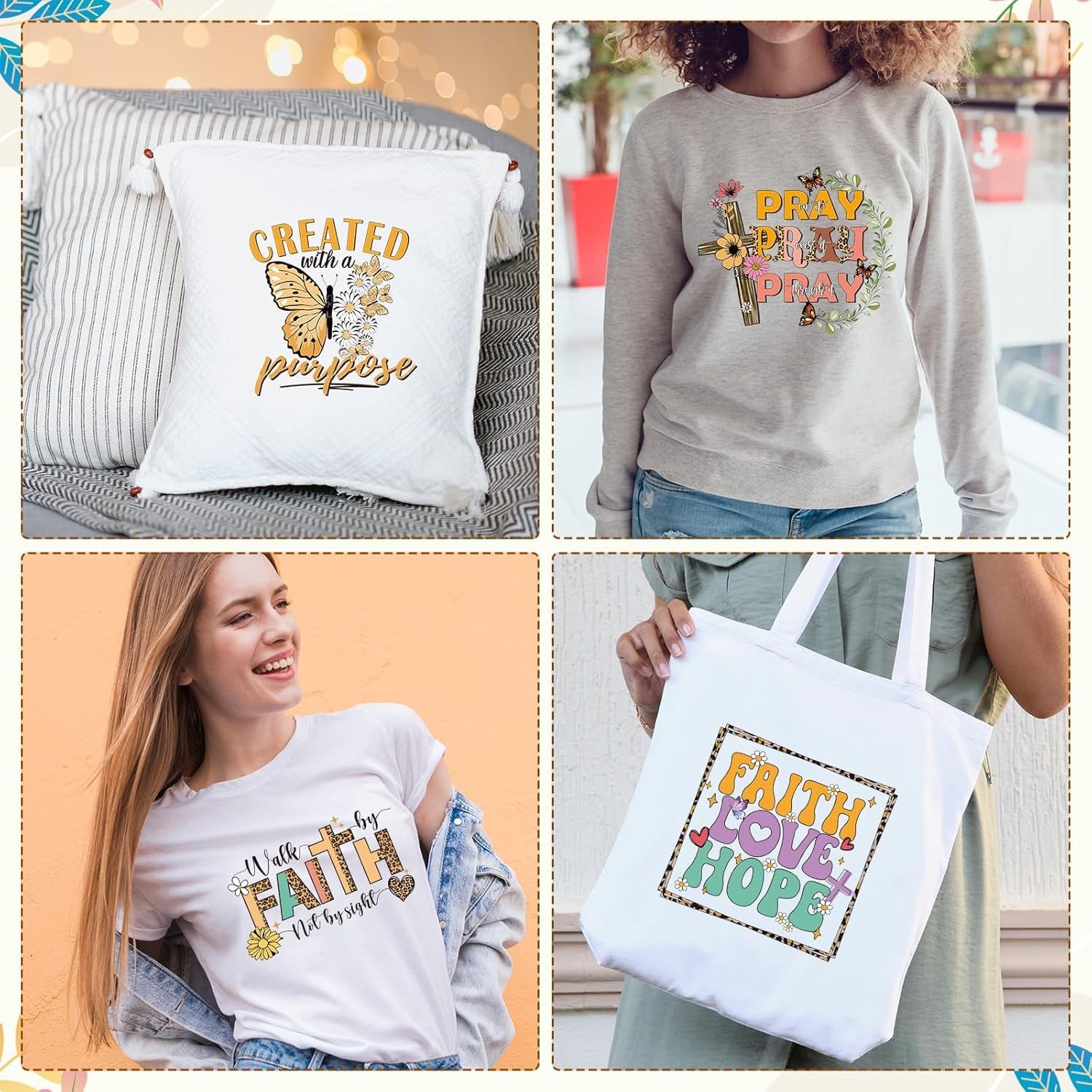 Dtf Transfers Ready to Press - 9 Pcs Christian Faith Iron on Transfers for T-Shirts Heat Transfer Vinyl Stickers God Jesus Iron on Patches Decals for Clothes Bag Pillow DIY Fabric Decor
