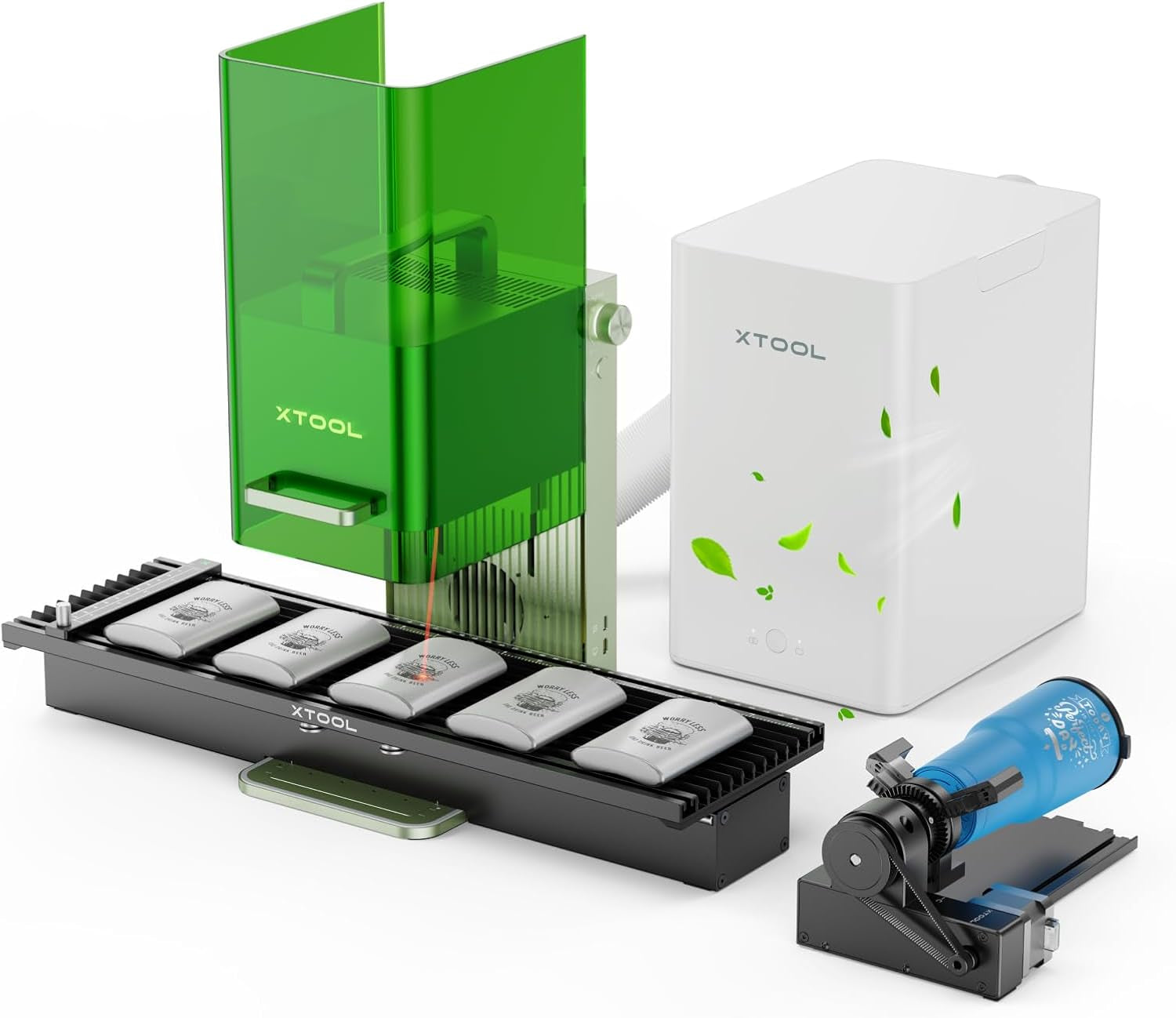 F1 2-In-1 Dual Laser and Infrared Engraver with Slide Extension, Rotary Extension and Smoke Purifier, Lightning Speed Portable Fiber Laser Engraver for Metal Wood