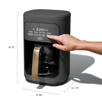 14-Cup Programmable Drip Coffee Maker with Touch-Activated Display, Oyster Grey by Drew Barrymore