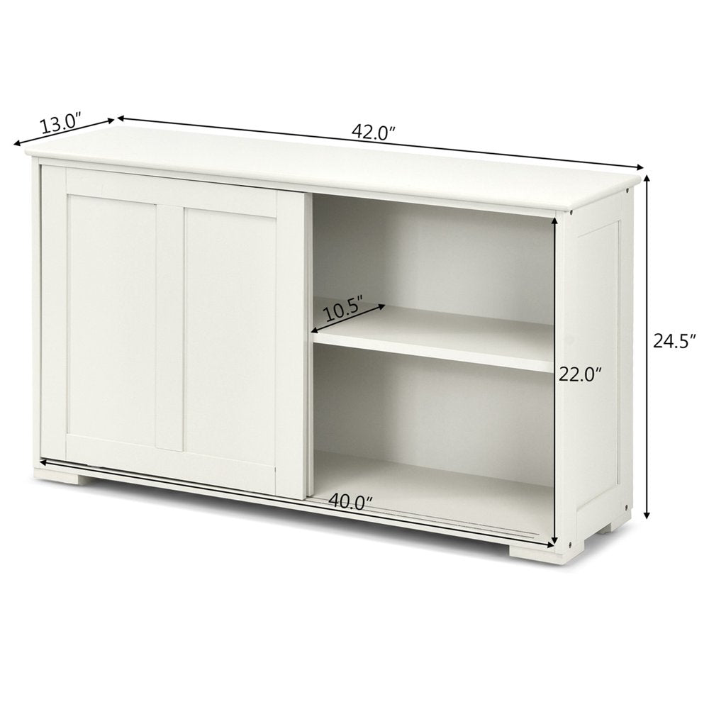 Kitchen Storage Cabinet Sideboard Buffet Cupboard Wood Sliding Door Pantry Cream White