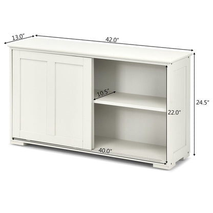 Kitchen Storage Cabinet Sideboard Buffet Cupboard Wood Sliding Door Pantry Cream White