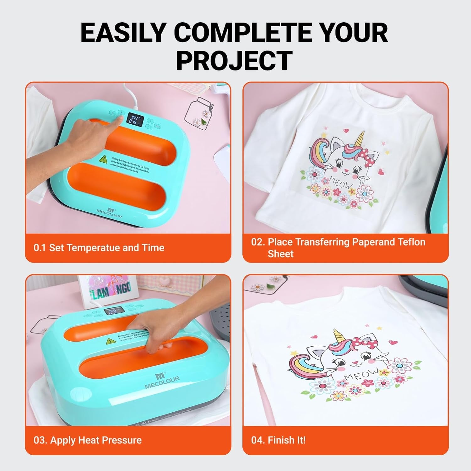 MECOLOUR Heat Press Machine for T-Shirts 12"X10", Heat Transfer Machine 110V for Sublimation,Tote Bags,Pillows,Dresses, Fast Heating, Precise Temperature Control, Insulated Safety Base, High Pressure