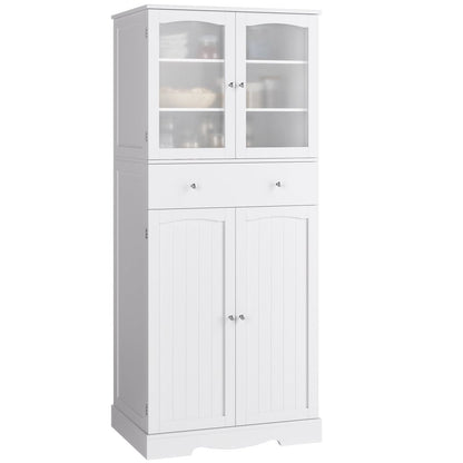 70.8'' Kitchen Pantry with 4 Doors, Freestanding Storage Cabinet with Large Drawer for Dining Room, White