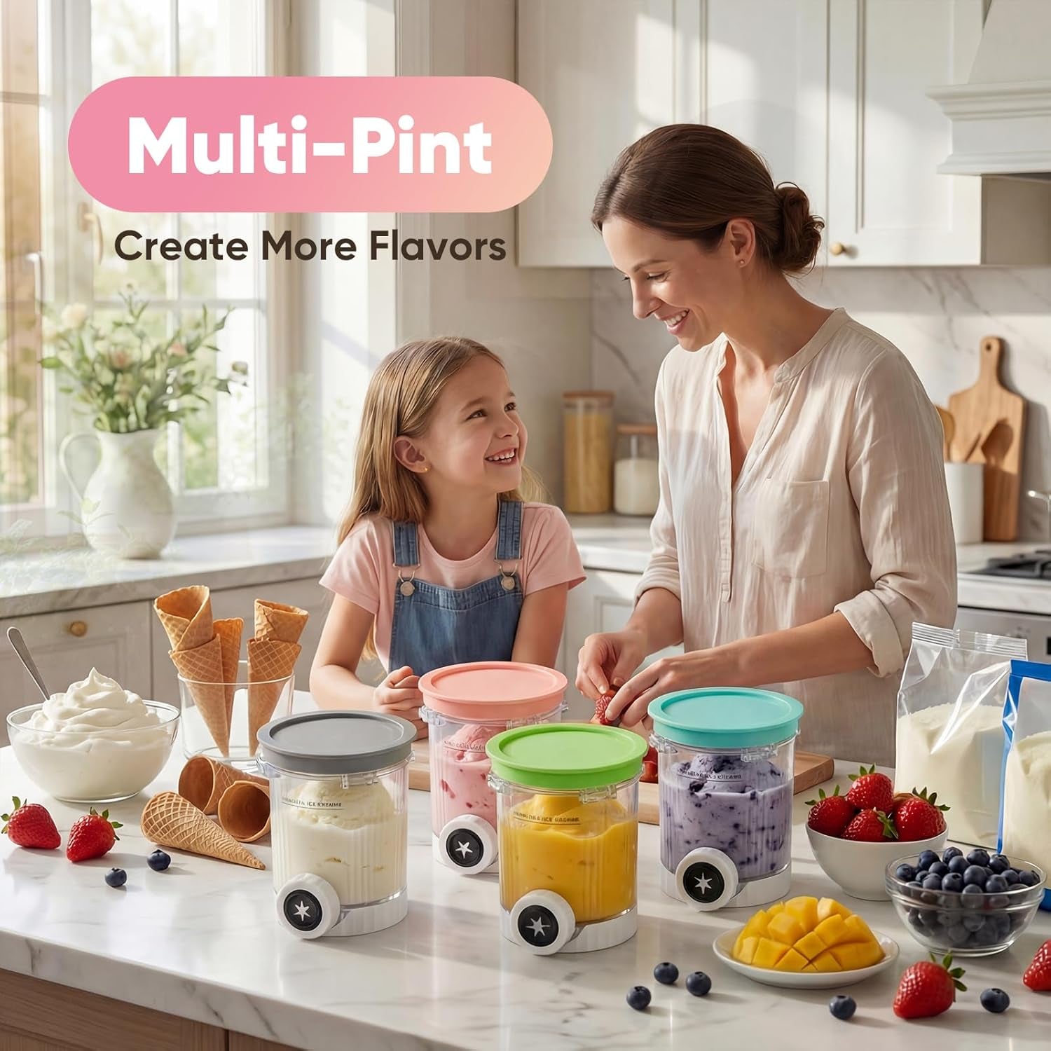 4-Pack Swirl Pints & Lids for Ninja Creami — Compatible with NC700/NC701/NC701C, Replacement Creami Containers for Ice Cream & Soft-Serve Maker, Bpa-Free, Reusable, Dishwasher Safe(Not OEM)