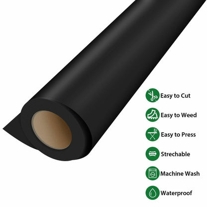 12" X 25FT Black HTV Vinyl Iron on Heat Transfer Vinyl for Cricut & All Cutter Machine