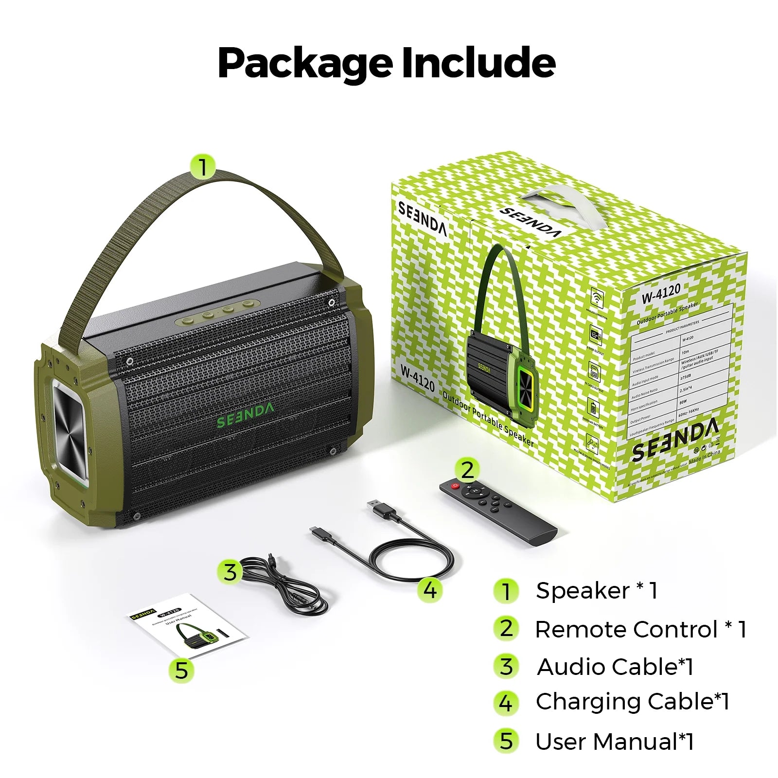 Bluetooth Speaker, 80W, Subwoofer, RGB Lights, 10H Playtime, IPX6 Waterproof Portable Wireless Speaker with Handle for Outdoors, Camping, Beach