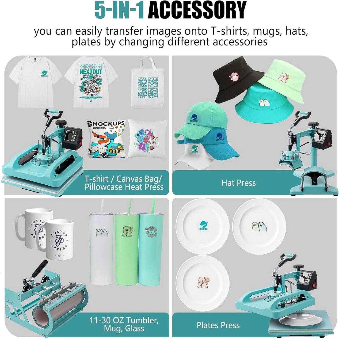 15"X15" 5 in 1 Heat Press Machine Digital Transfer Sublimation T-Shirt Mug Hat