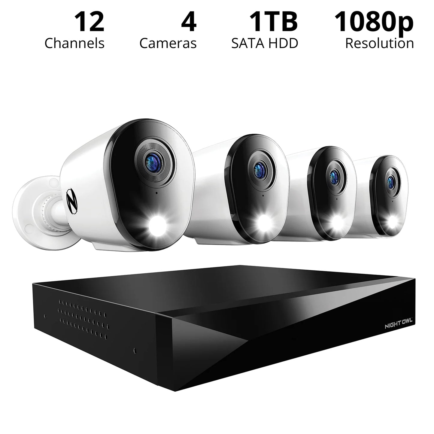 ® 2-Way Audio 12 Channel DVR Security System with 1TB Hard Drive and 4 Wired 1080P Deterrence Cameras