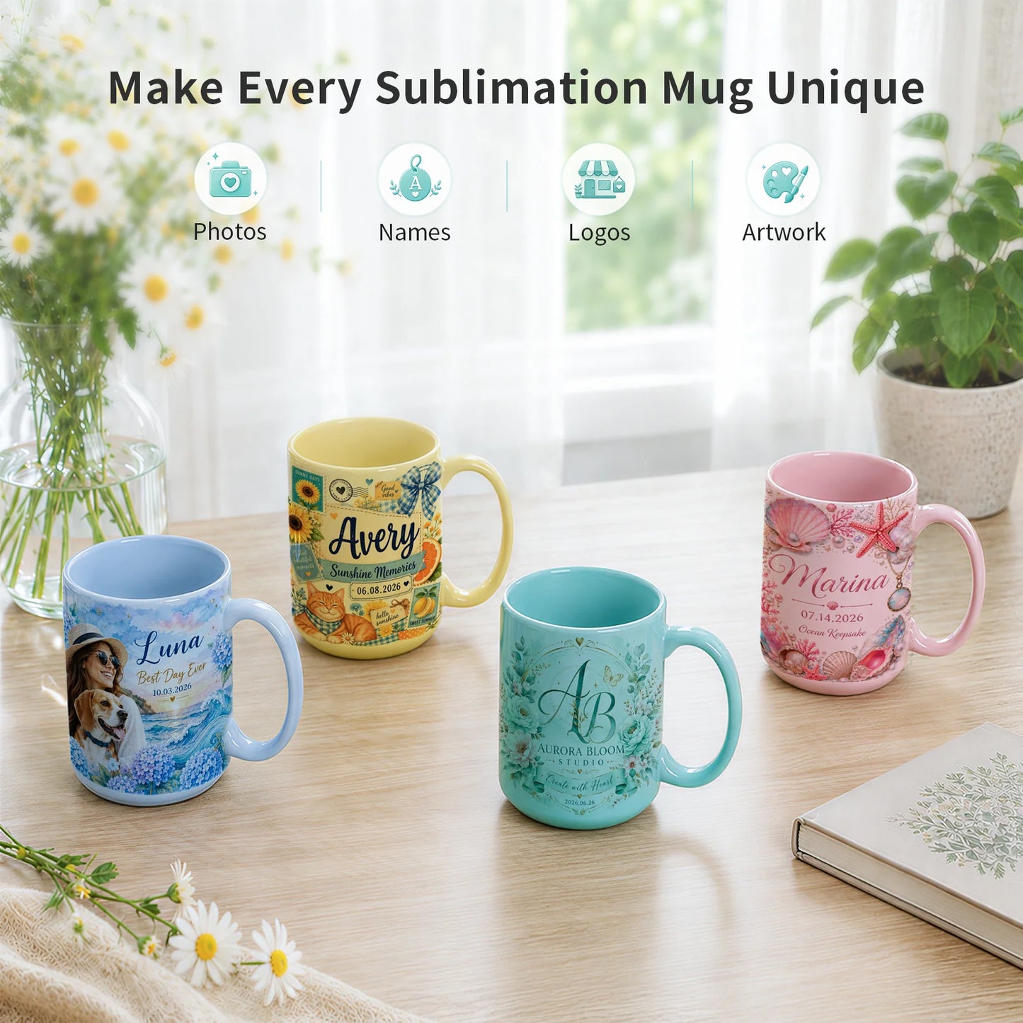 Sublimation Mugs 15 OZ Mixed Macaron Colors Ceramic Cups 8 Pack