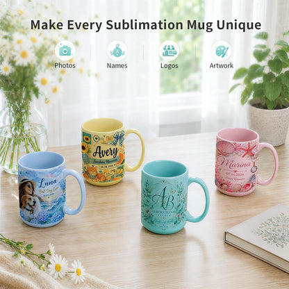 Sublimation Mugs 15 OZ Mixed Macaron Colors Ceramic Cups 8 Pack