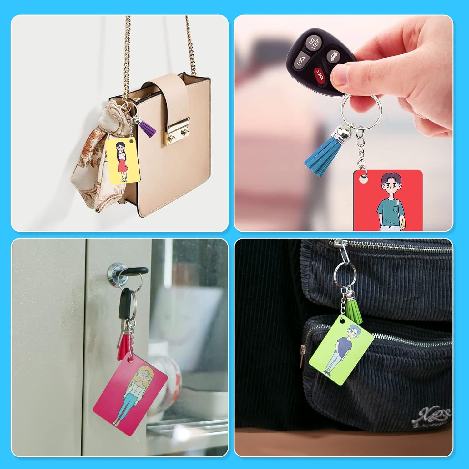 Sublimation Keychain Blanks - 120Pcs with Blue Protective Film - MDF Rectangle Keychain with Tassels - Heat Transfer Double Sided
