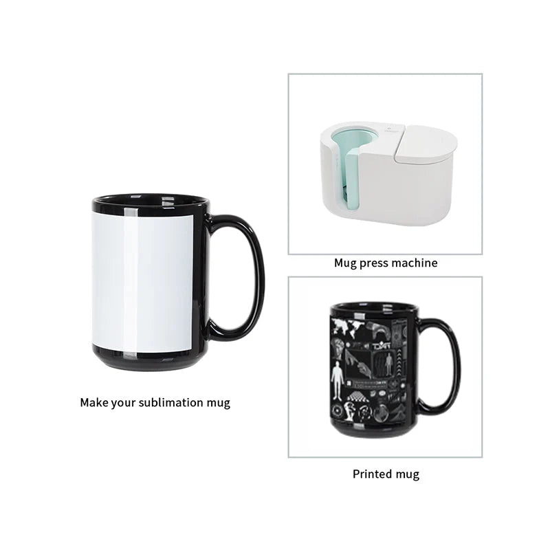Sublimation Coffee Mugs Blank Black with White Patch 15 OZ 8 Pack