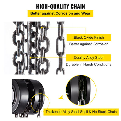 Hand Chain Hoist, 1Ton/10Ft Chain Block, Manual Hand Chain Block, Manual Hoist W/Industrial-Grade Steel Construction for Lifting Good in Transport & Workshop, Black