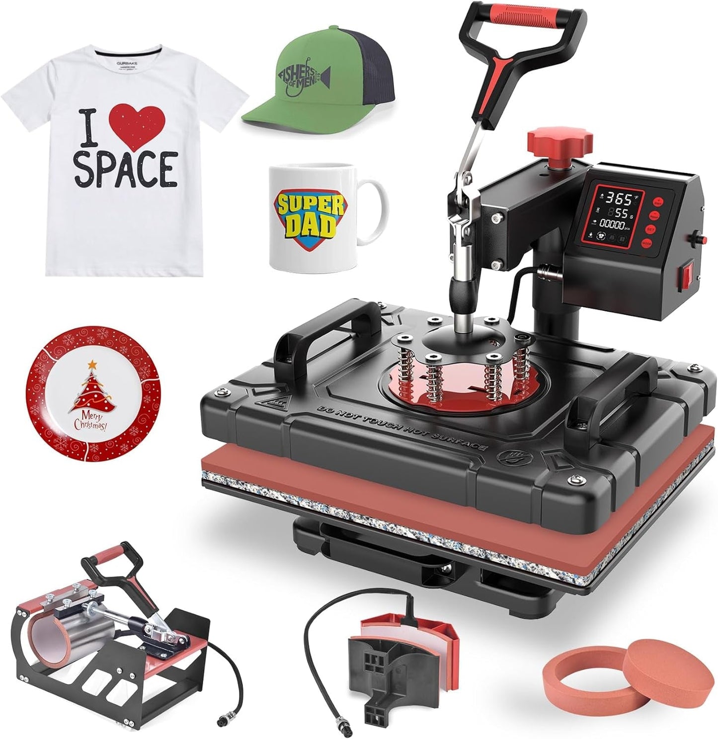 5 in 1 Heat Press Machine 12X15 Inch T-Shirt Pressing Machine 360° Swing Away Sublimation Heat Press Digital Heat Transfer with 11OZ Tumbler Press, Multifunction Combo for Hat Cap Mug Plate