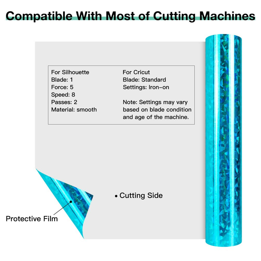 12" X 10 FT Crystal Blue Holographic Heat Transfer Vinyl HTV T-Shirt for Cricut