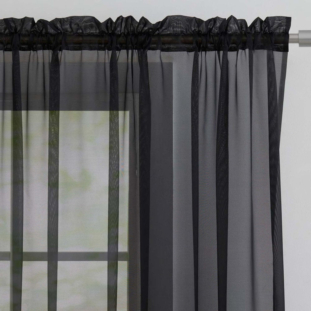 Sheer Voile Single Curtain Panel 59"X63" Black