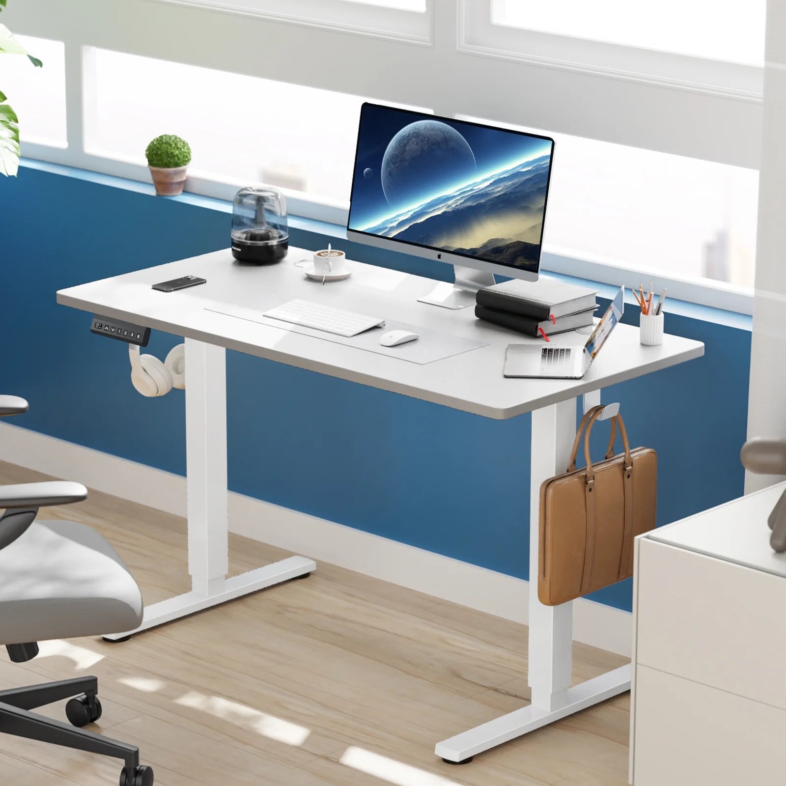 Electric Standing Desk, Height Adjustable Desk, 55 X 24 Inches Ergonomic Stand up Desk with Memory Preset and T-Shaped Metal Bracket for Home Office