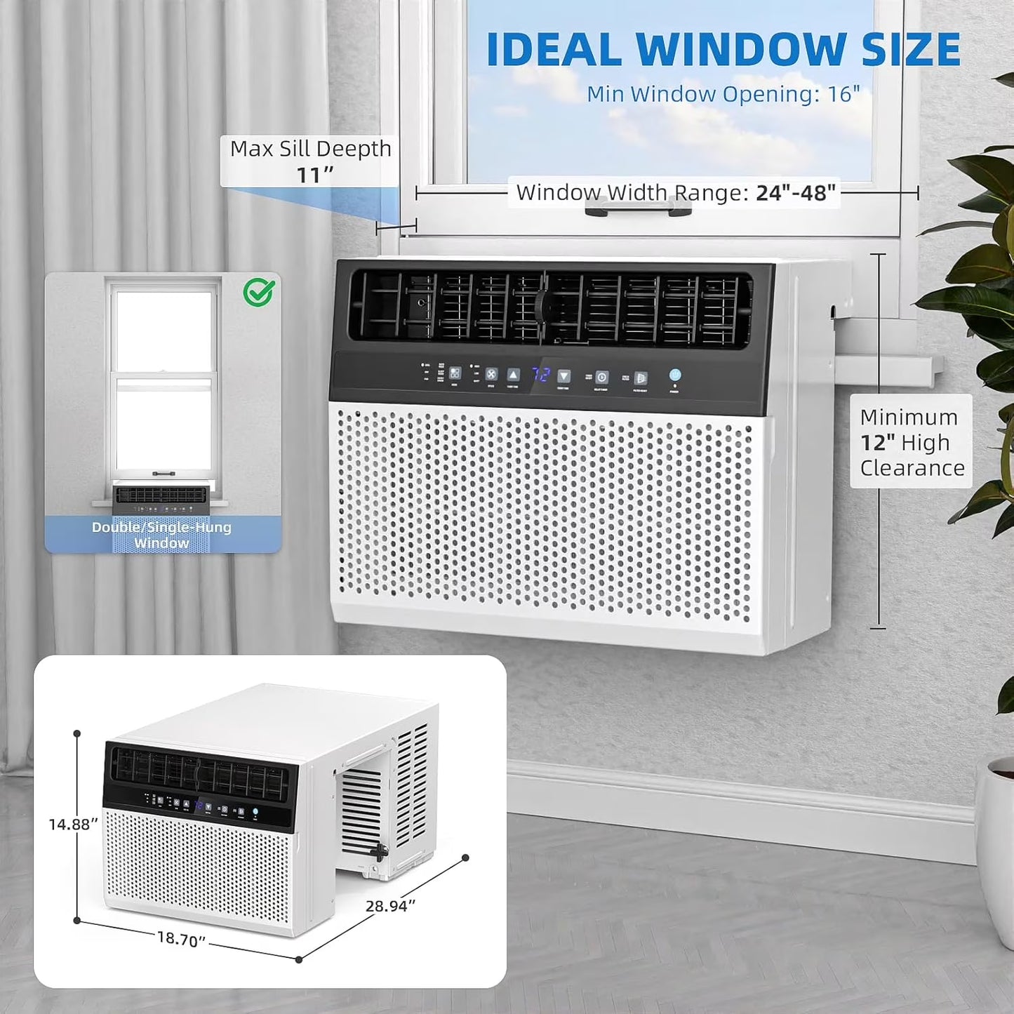 10,000 BTU U-Shaped Window Air Conditioner Unit Cools up to 450 Sq.Ft.With 6 Modes 24H Timer,Ultra Quiet Window AC Units with Full Window View,Energy Saving,Easy to Install,Black