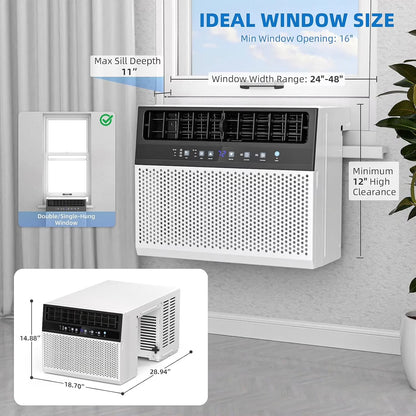 10,000 BTU U-Shaped Window Air Conditioner Unit Cools up to 450 Sq.Ft.With 6 Modes 24H Timer,Ultra Quiet Window AC Units with Full Window View,Energy Saving,Easy to Install,Black