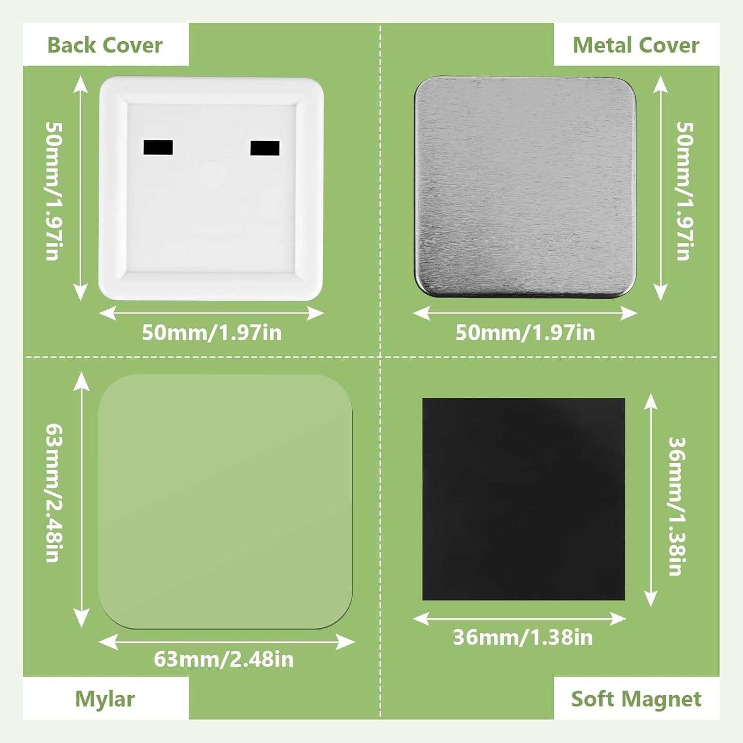 2X2In Square Fridge Magnet Maker Machine Kit Photo Magnets Making Kit DIY Square Magnet Button Press +Paper Cutter＋ 100 Sets Refills ＋Photo Papers