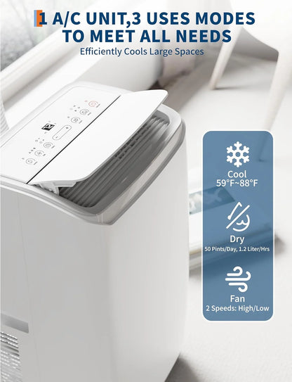 Portable Air Conditioner 14000 BTU for Large Rooms up to 750 Sq.Ft, Efficient Cooling AC Unit with 4 Modes, Cool, Fan, Dehumidify & Sleep, Remote Control & Installation Kit Included